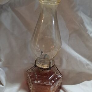 Vintage Glass Oil Lamp with Pink Base